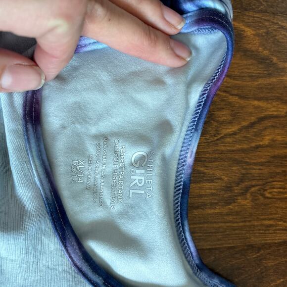 Athleta Girl Perfect Pair Athletic Tank Top Blue Green Printed Sz XL/14 Set of 2 - Picture 5 of 12